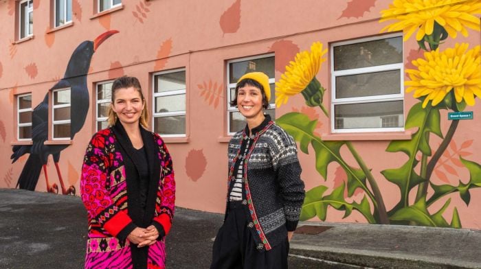 The launch of a biodiversity mural project took place at Cecas in Leap last Sunday. Beside the stunning mural are Iris de Vries, mural artist and Ana Ospina, managing director, Cecas.   (Photo: Andy Gibson)