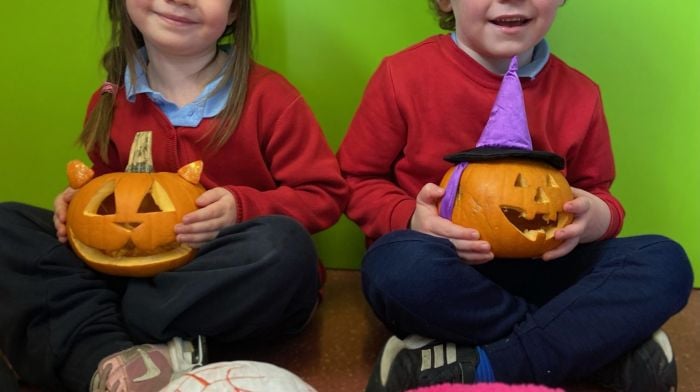 Poppy Wall-Lee and Tadgh Óg Hayes with their spooky creations.