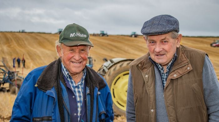 Dan Joe O’Driscoll (Bandon) and Paul Lynch (Kilbrittain) are perennial supporters of the ploughing and enjoyed their day out at the first match of the season.    (Photo: Gearoid Holland)