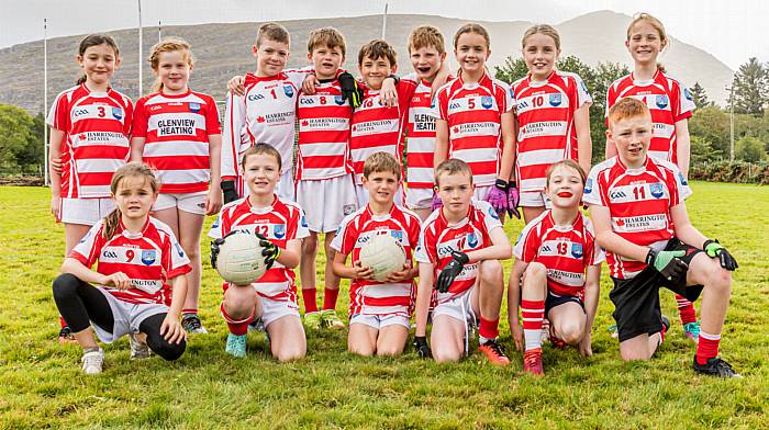 The Adrigole U10 team who took part in the Beara finals day are (back, from left): Camille Bruton, Amy Crowley, Darragh O’Sullivan, Max Carey, John Downing, Jack Crowley, Poppy Downing, Aoibheann O'Sullivan and Siún Carey. Front (from left): 

Zoe Carey, Lorcan O'Sullivan, Pauidí O'Grady, Andy O'Sullivan, Ríona Carey and Dan O'Sullivan.   (Photo: Anne Marie Cronin)