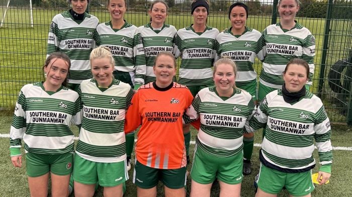 Dunmanway FC’s womens team who played their first game of the new West Cork women's league last Sunday where they defeated Clonakilty United women's team 5-0.  Back (from left): Ruth Collins, Noelle Farr, Maria Cregan, Claire McSweeney, Abbie Buckley and Colette Fraser. Front (from left): Larissa Farr, Claire Hurley, Irene Mawe, Ciara McCarthy and Niamh Collins.