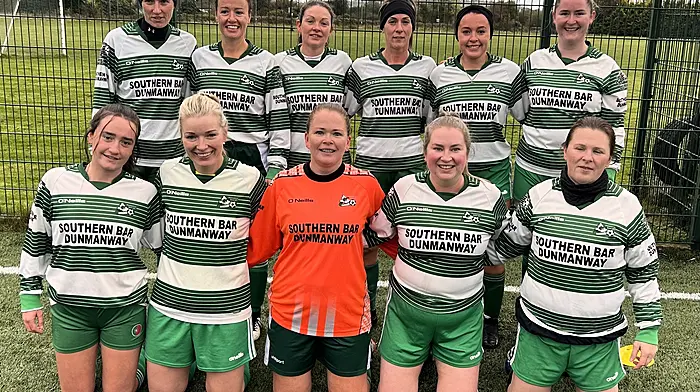 Dunmanway FC’s womens team who played their first game of the new West Cork women's league last Sunday where they defeated Clonakilty United women's team 5-0.  Back (from left): Ruth Collins, Noelle Farr, Maria Cregan, Claire McSweeney, Abbie Buckley and Colette Fraser. Front (from left): Larissa Farr, Claire Hurley, Irene Mawe, Ciara McCarthy and Niamh Collins.