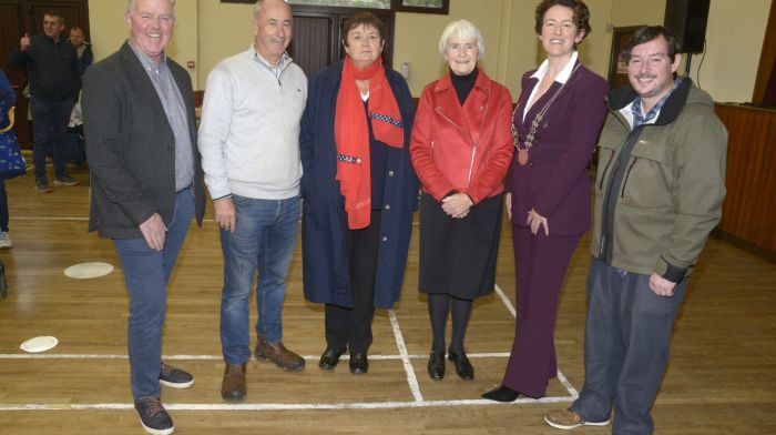 Peter Fehily, Cllr Alan Coleman, Mary Nolan O'Brien, Alice Taylor, Cllr Gillian Coughlan and Conor Nelligan, Cork County Council heritage officer at the launch of the Charter School Boy sculpture.