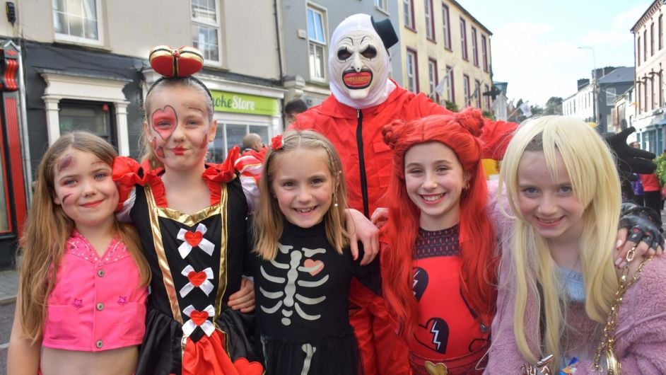 Enjoying the spooky goings on at the Skibb O'Ween Halloween Street Party were Libby and Saoirse Coakley, Emily Collins, Eve Jasmine and Michaela Carroll. (Photo: Anne Minihane)