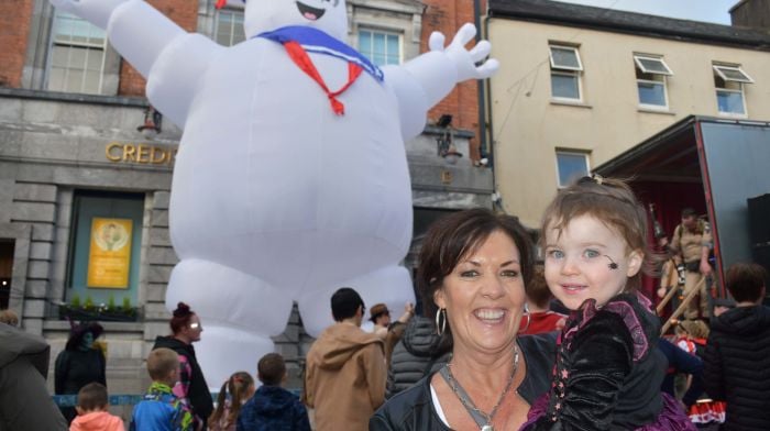 Kathleen O'Connor with her granddaughter Alice O'Driscoll from Caheragh at the Skibb O'Ween Halloween street party. (Photo: Anne Minihane)