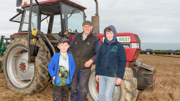 JT and Michael O'Driscoll from Kilbrittain with their grandad Jackie O'Driscoll from Knockbrown, Bandon enjoying their day at the Clonakilty ploughing match, held on the lands of the Wolfe family, Ardgehane, Timoleague. (Photo: David Patterson)