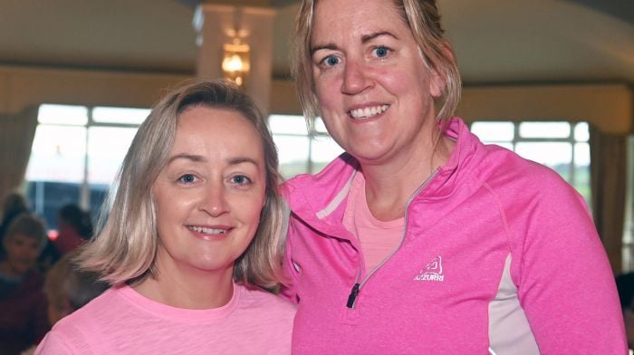 Locals Jane O’Regan (left) and Noreen White at the 16th. annual Pink Ribbon Walk in Clonakilty organised by the O’Neill family Fernhill House Hotel in conjunction with the Clonakilty Daffodil Day committee.  Photo: Martin Walsh.