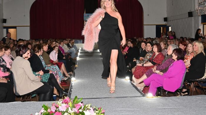 Cllr Ann Bambury on the catwalk during the Bandon camogie club’s fashion show which was held at the Bandon GAA pavilion in memory of Nicola Tobin. All proceeds were in aid of The Alzheimer Society of Ireland and Marymount. (Photo: Martin Walsh)