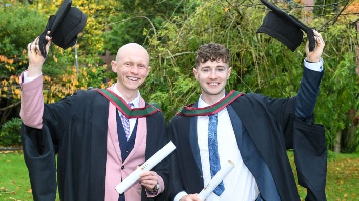 Ross Fitzgerald (Skibbereen) and Ryan Scannell (Ballineen) graduated from the inaugural class of the iEd Hub’s MSc in industrial pharmaceutical sciences, operations and management at UCC.   (Photo: David Keane)