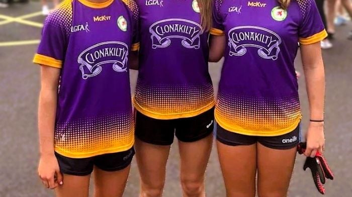 Katie Crowley, Saoirse O’Mahony and Caoimhe Foley of Courcey Rovers were all on the West Cork U15 ladies Gaelic football team that played east Cork at the weekend.