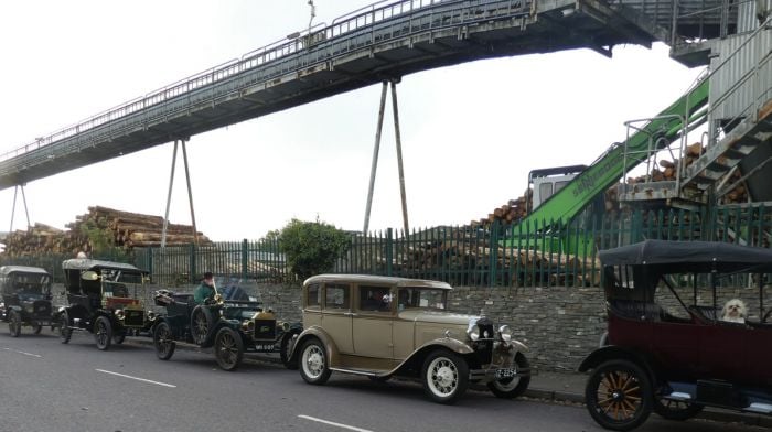 Kate Crowley snapped this photo of the fleet of Model T club cars as they headed to Ballineen for the re-enactment of the funeral cortege route to Ahiohill 100 years ago for the burial of Dick Barrett.