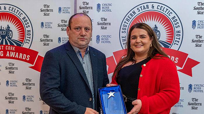 Eugene Murnan of category sponsor Drimoleague Concrete Works with May award winner Nicole Keohane.