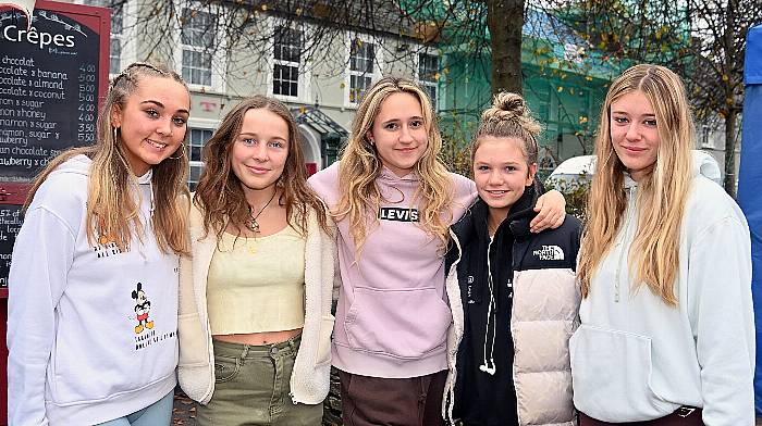 Locals enjoying the mid-term break in Clonakilty were (from left): Lilah Steward, Kate Burton, Liza Hasani, Caoimhe Scully and Mia O’Sullivan.  (Photo: Martin Walsh)