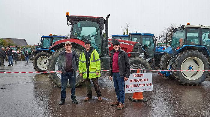 Jim, Pat and Michael Cronin of Cronin’s Garage at the recent Togher/Derrinacahara Defibrillator Group’s fundraiser tractor run.