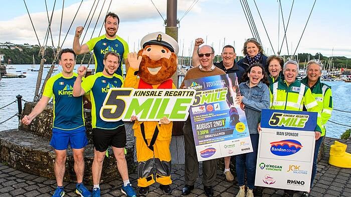 Kinsale Tri Club  held  its Kinsale Regatta 5-Mile road race  on August 2nd  in aid of Kinsale RNLI, Kinsale Community First Responders and Sailability who all came along to celebrate the launch.(Photo: John Allen)