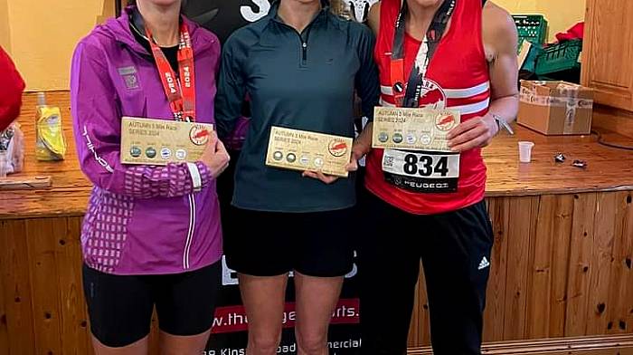 The winners of the Beara Athletic Club’s Autumn 5 Mile Series were, ladies, Jade Van Deventer (1st), Nina Murphy (2nd) and Siobhan Holland (3rd) and right: men, Michael Dullea (1st), Patrick McCarthy (2nd)  and Donagh O’Sullivan (3rd).