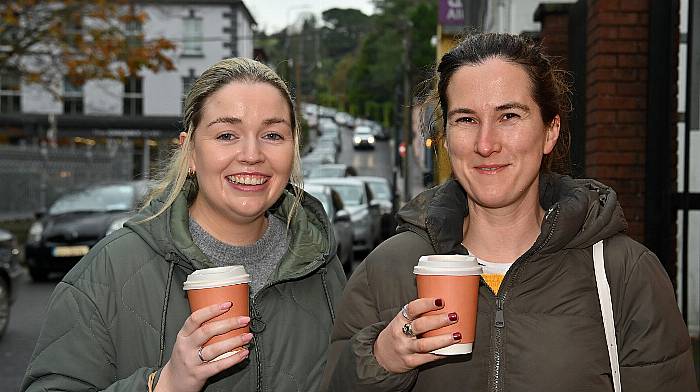 Megan O’Donovan from Dunmanway (left) and Debra O’Leary from Barryroe met up for a cuppa and a chat in Clonakilty.  (Photo: Martin Walsh)