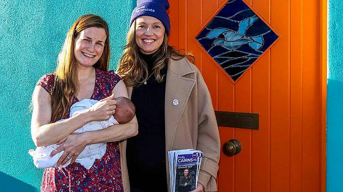 Holly Cairns was out canvassing and knocking on doors on the colourful South Terrace last weekend where she was delighted to meet one of the recently arrived residents of the village, newly born baby Dáire, daughter of Grace and Mark Murphy.