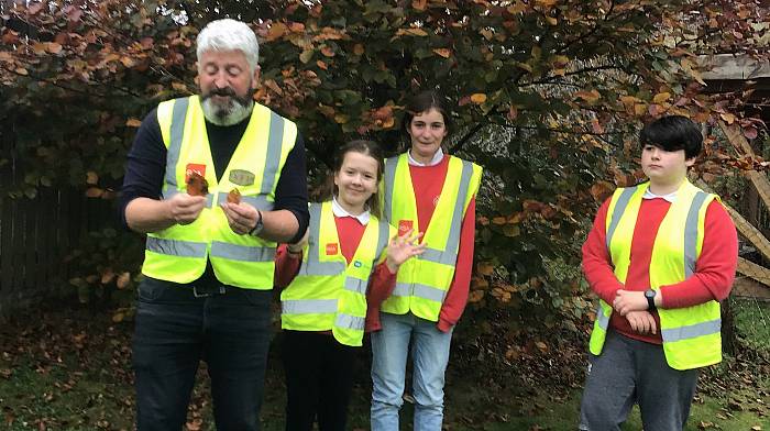 Conor O'Buachalla from Heritage Ireland with Sarah Dukelow, Freya Horgan and Kurt White of St James’ National School.