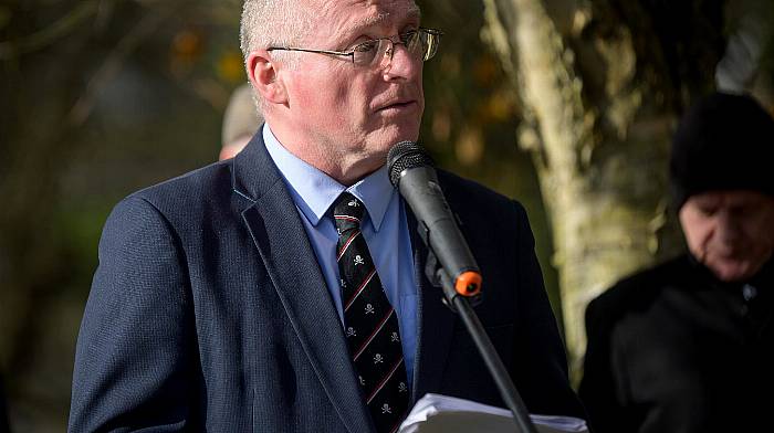 Chairman of Kinsale Cultural and Heritage Society, JJ Hurley, paid a special tribute to the recent passing of Gabriel Doherty, UCC, who just last year gave an oration at the commemoration of the 100th anniversary of Denis Barry’s death at a ceremony in Riverstick.   (Photo: John Allen)