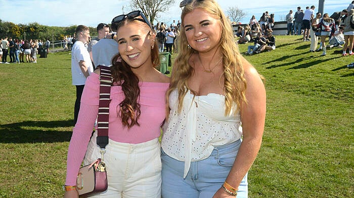 Enjoying the sunshine at the Heineken Rugby sevens in Kinsale were Bandon locals Jayne Fitzgerald and Ciara O’Shea. (Photo: Denis Boyle)