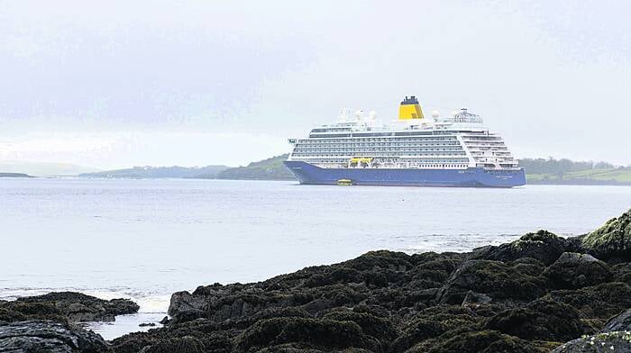 Spirit of Discovery, the  first cruise ship of the season in Bantry Bay Port. With a crew and passenger capacity of just over 1,500, it is one the largest liners that can be accommodated in the bay and was the first of 22 liners to visit in 2024. (Photo: Michael O'Sullivan/OSM PHOTO)