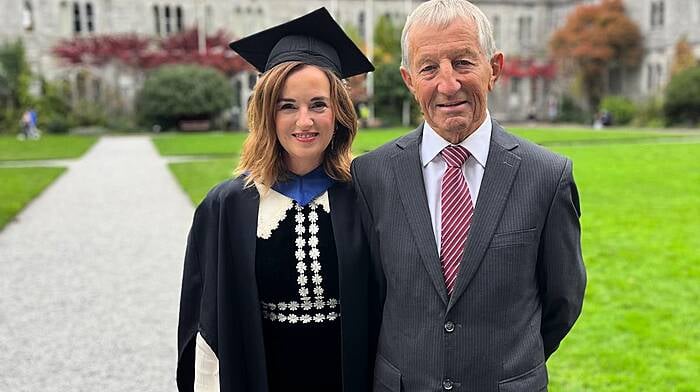 Sinéad O'Donovan graduated with a postgraduate diploma in educational leadership at the recent conferring at UCC. Celebrating the day with her is her father, Con.