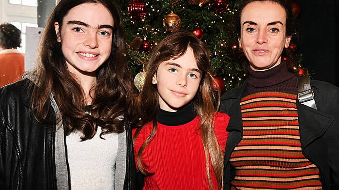 At the Christmas market in the Courtmacsherry Hotel were (from left): Scarlet, Saoirse and Georgie O’Mahony, Butlerstown.  (Photo: Martin Walsh)