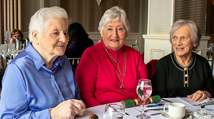 Peggy Daly, Carmel Hayes and Esther White from Drimoleague at the Active Retired Southern Region’s Christmas lunch which was held at the Celtic Ross Hotel in Rosscarbery. Over 120 members attended and enjoyed a two-course meal, a raffle and dancing. (Photo: Andrew Harris)