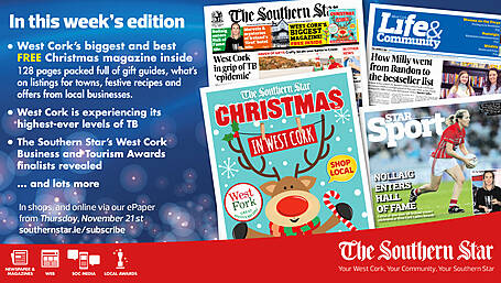 THE SOUTHERN STAR IS IN STORES NOW: West Cork's biggest and best FREE Christmas magazine inside; West Cork is experiencing its highest-ever levels of TB Image