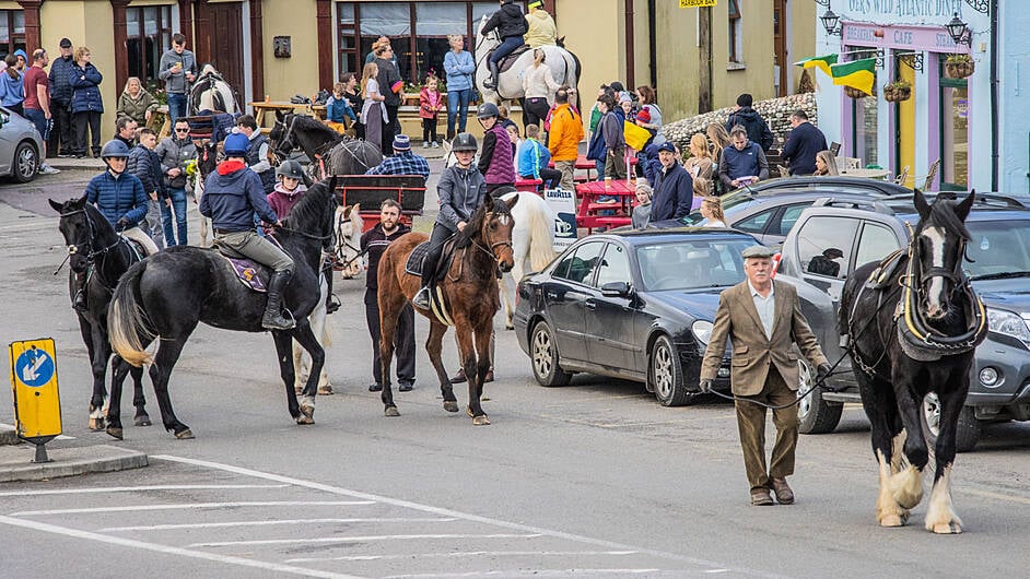 “Horsing around,” Spectators and horse and riders assemble in Leap for the West Cork Cheval event in aid of Leap Community Pre-school.