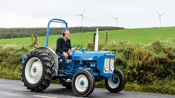 Dermot O'Riordan (Lisbealad) driving his Fordson Super Dexta at the Reenascreena tractor, car, bike and truck run. Proceeds of the day will go to West Cork Rapid Response, Kayla’s Recovery Journey, the local national school and the local pre-school. 
Picture: David Patterson, Tractor Run – Cork.