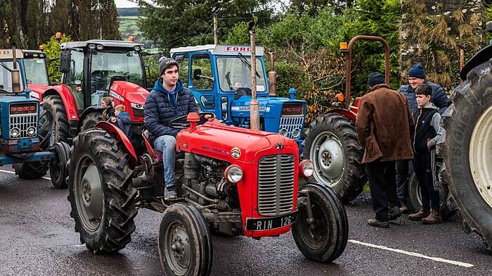 Reenascreena, West Cork, Ireland. 10th Nov, 2024. A charity tractor run was held in Reenascreena on SUnday 10th November. The tractor run was in aid of West Cork Rapid Response; Kayla Shorten's recovery and Reenascreenas National School and Playschool. Many vintage tractors took part in the run. Picture: Andy Gibson.