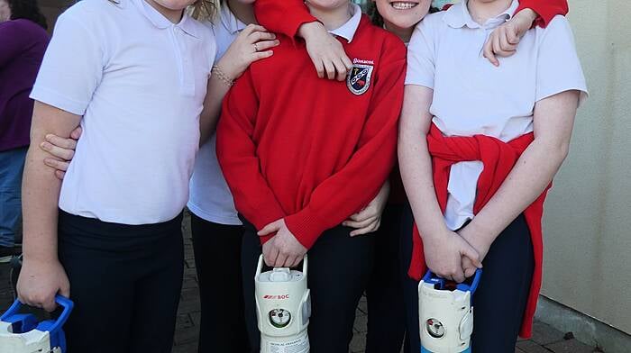 Five pupils from Gaelscoil Bheanntraí happily inspecting the equipment on board the West Cork Rapid Response jeep during a visit to their school last week. From left: Mia Hegarty, Katie O'Donovan, Magali Desbonet, Cáit Young and Anna O'Donovan.