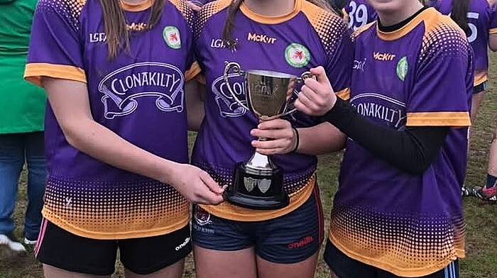 Courcey Rovers players in the West Cork U15 final winning team included (from left): Saoirse O’Mahony, Caoimhe Foley and Katie Crowley.