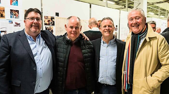 Jerry Corcoran (Dublin), Peter O’Donovan (Bantry), John Collins (Dunmanway), and Liam Bennett (Clonakilty), all graduates of MTU’s architectural technology degree programmes from the classes of 1987-89, enjoying reconnecting at the 50 years of architectural technology celebration held at the MTU architecture factory, Bishopstown Campus, Cork. The event celebrated five decades of innovation and collaboration in architectural education.   (Photo: Joleen Cronin)