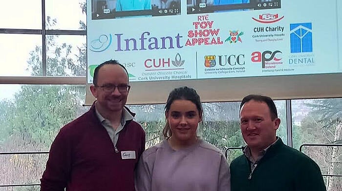 Transition Year student at Mount Saint Michael, Áine Connolly, with Professor Colin Hawkes, endocrinologist and Conor Cronin, advanced nurse practitioner at the gala event at UCC where Áine was a guest speaker. The gala event launched educational videos for children newly diagnosed with Type 1 diabetes.