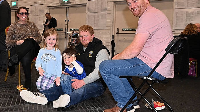 Enjoying the Cork South-West count at the Mallow GAA complex were (from left): Ellen Barry Hodnett and Aoibh Barry-Hodnett (Church Cross) with Jack Lynch (Bantry), John Supple (Goleen),  and Danny Lynch (Bantry).    (Photo: Martin Walsh)