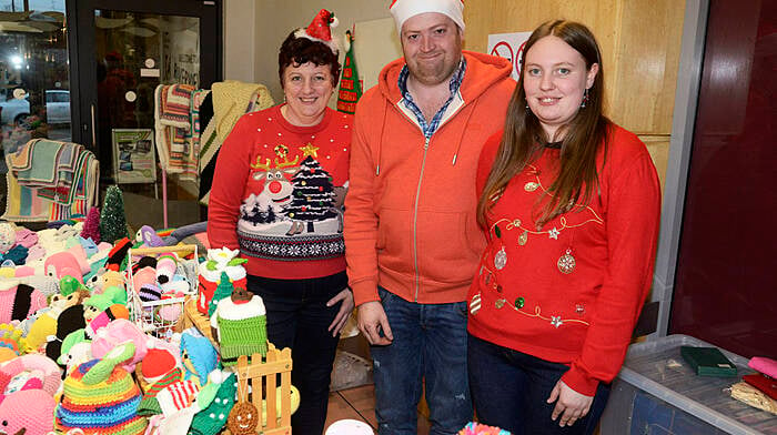 Annette Bryan, with her helpers Conor Wootton and Chloe Cronin, at her stall of handmade crafts at the Bandon Christmas market which was held recently at the Riverview Shopping Centre.   (Photo: Denis Boyle)