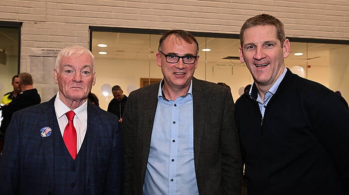 Candidate Cllr Michael Creed with Martin Corkery, Coachford and Patrick Buckley, Banteer at Mallow GAA complex.