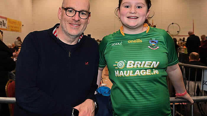 Declan O’Loughlin and his daughter Aine from Glandore at the count centre in the Mallow GAA complex. (Photo: Martin Walsh.)