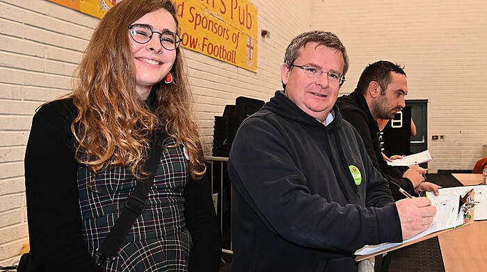 Cork South-West candidate Zoe Laplaud (People Before Profit) with Fianna Fail tallyman Aidan McCarthy, Bantry at the count centre in Mallow. Photo: (Martin Walsh.)