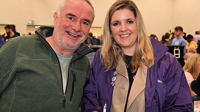 Mike Hicks from Rosscarbery and Cllr Ann Bambury at the vote count in Mallow. (Photo: Martin Walsh)