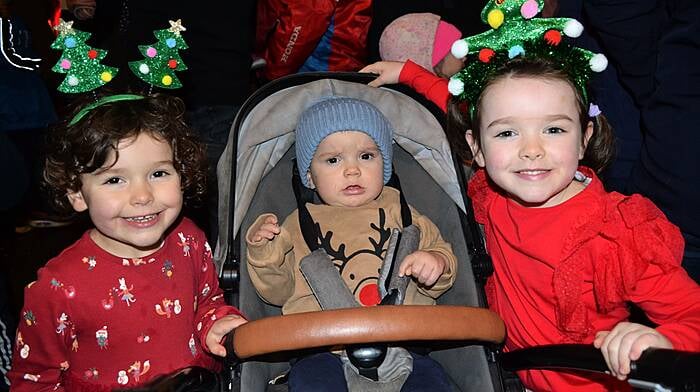 Marilyn, Sonny and Isabelle McCarthy at the Christmas Lights switch on in Skibbereen last Friday evening. Photo; Anne Minihane.