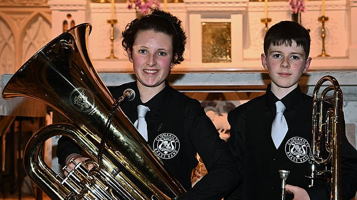 Locals Lily O’Sullivan and Dara Quinlan were part of the Clonakilty Brass Band at last Friday’s Festive Evening in the Sacred Heart Church.  Photo: Martin Walsh.