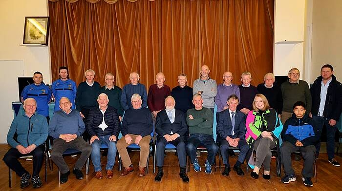 On Saturday December 7th a reunion was held to mark 50 years since Diarmuid O'Mathuna GAA club won their first silverware, the Carbery Junior B hurling championship in 1974.



Back row L to R, Johnny Nyhan (representing his father Johnny RIP), Sean Crowley (representing Dan Crowley RIP), Tim Foley, Tom Nyhan, Den Nyhan, Bill Nyhan, Connie Warren, Barry Crowley, Tom Brady, Jim Nyhan, Chris O’Sullivan, Ted Lordan &andJohn Horgan (representing Con Horgan).



Front row L to R, Seamus Coakley, Michael Lordan, Gerard O’Leary, Jimmy Nyhan, Tim Joe Nyhan, Tony Coughlan, Denny Nyhan, Miriam Nyhan Grey and Eon Grey (representing Con Nyhan).