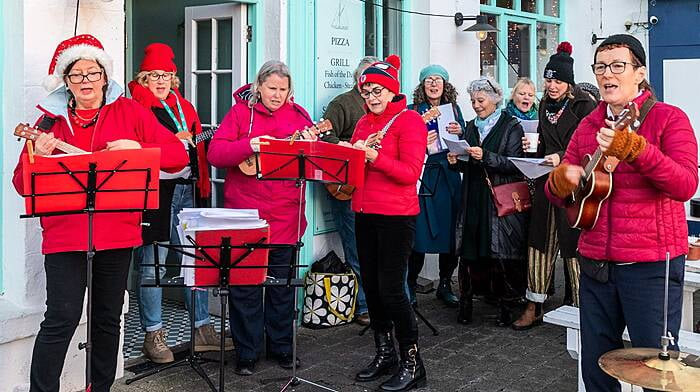 The West Cork Ukulele Café appeared in Baltimore recenlty as paart of the Christmas lights being turned on. Photo: Andy GIbson.