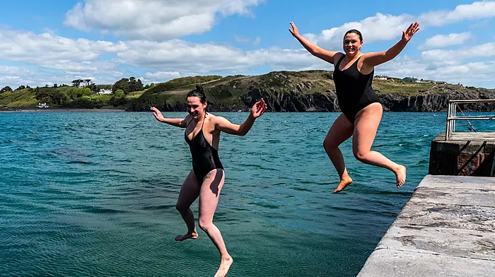 Jumping off the pier in Rosscarbery were Emily O'Donovan, Rosscarbery and Caoimhe McDonald from Laois.