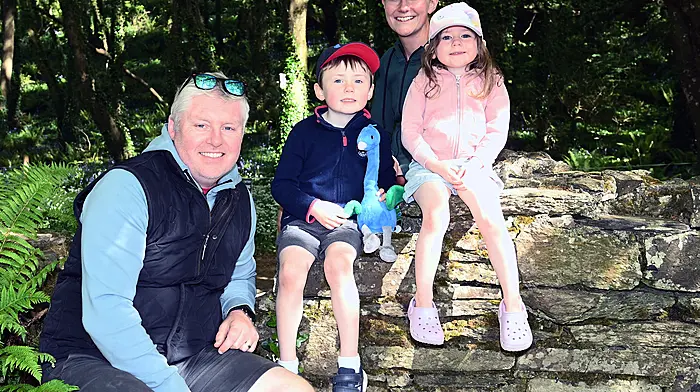 Enjoying a walk through the woods in Courtmacsherry over the bank holiday weekend were (from left): Jason and Oisin Fleming, Sile Burns, and Katie Fleming, all from Butlerstown.  (Photo: Martin Walsh)