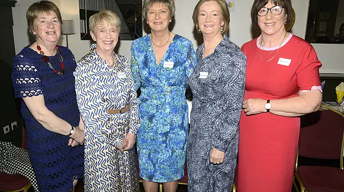 At the 50th school reunion of the class of 1975, which was held at the Copper Grove in Bandon, were event organisers (from left): Pauline Sheehan, Margaret Corcoran, Rhona Brennan, Bernie McCarthy, and Mary Lehane.   (Photo: Denis Boyle)